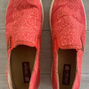 Olukai Red Canvas Slip-on Shoe. Worn very few times! Drop in heel. See website